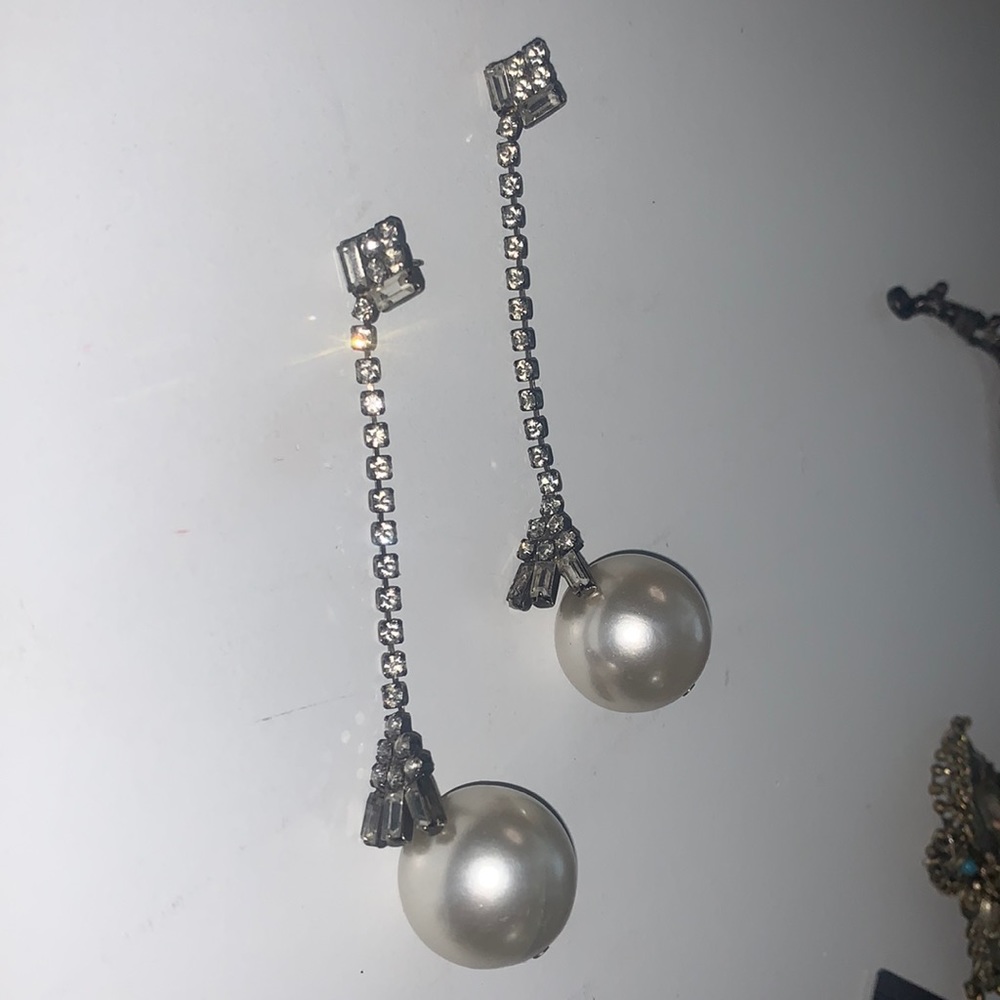 vintage rhinestone and pearl Dangle earrings